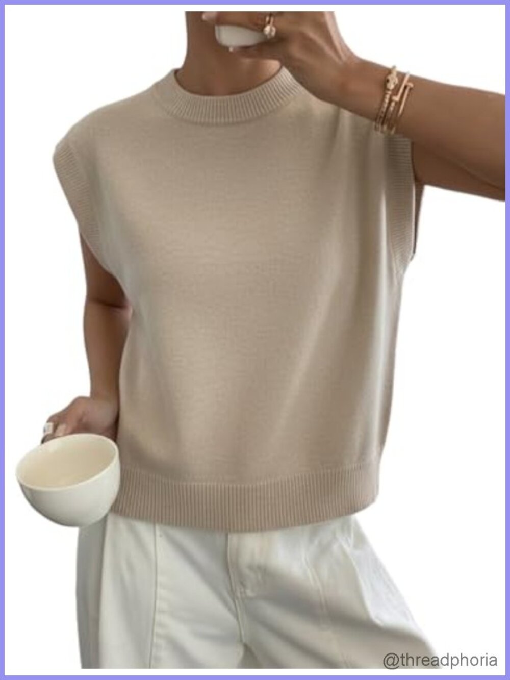 Women's Mock Neck Cap Sleeve Knit Sweater Vest Loose Fit